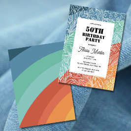 Invitación Floral de arcoiris retro Groovy 50 cumpleaños