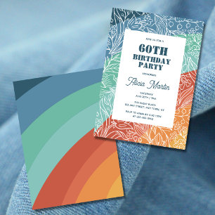 Invitación Floral de arcoiris retro Groovy 60 cumpleaños
