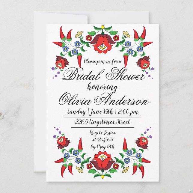 Invitación Floral de arte folclórico húngaro Bridal Shower (Anverso)