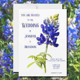 Invitación Floral de azul sobre blanco, Boda