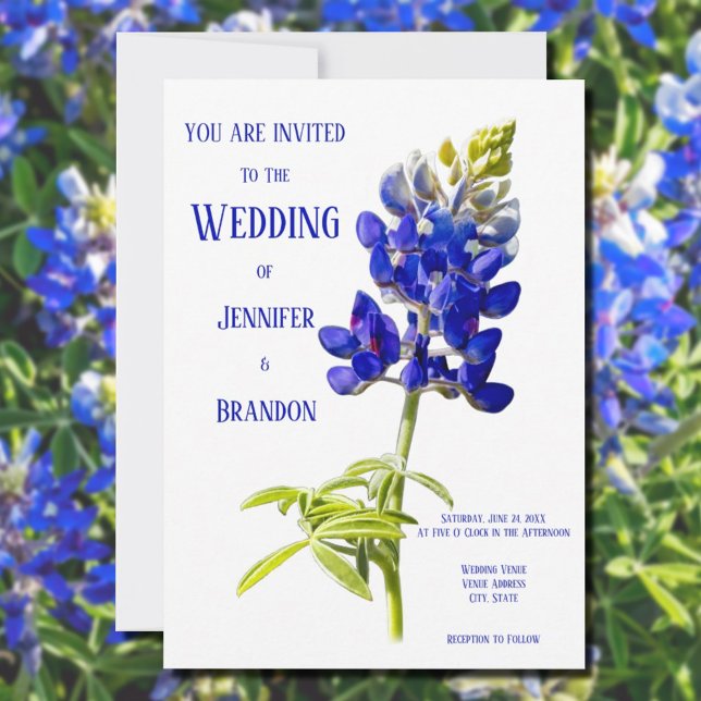 Invitación Floral de azul sobre blanco, Boda (Subido por el creador)