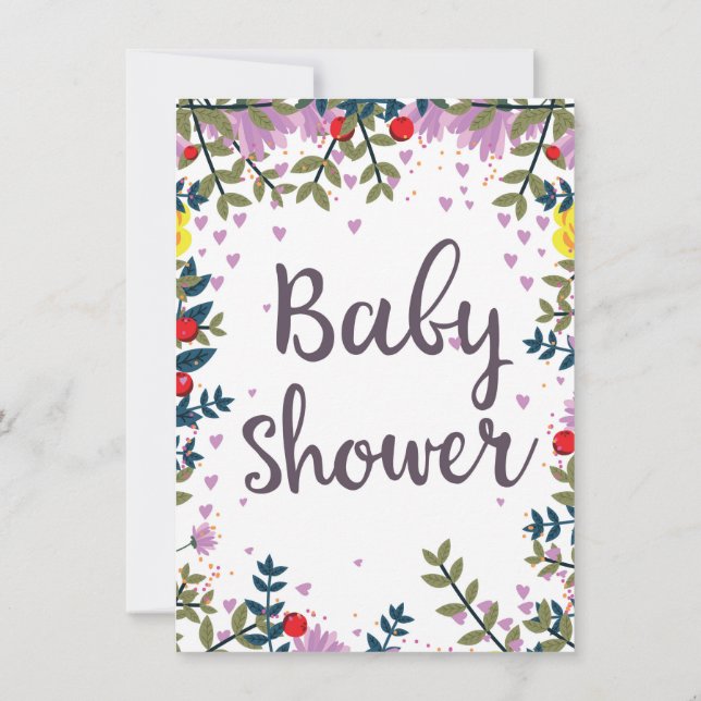 Invitación floral de Baby Shower (Reverso)