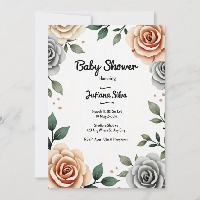 Invitación floral de Baby Shower (Anverso)