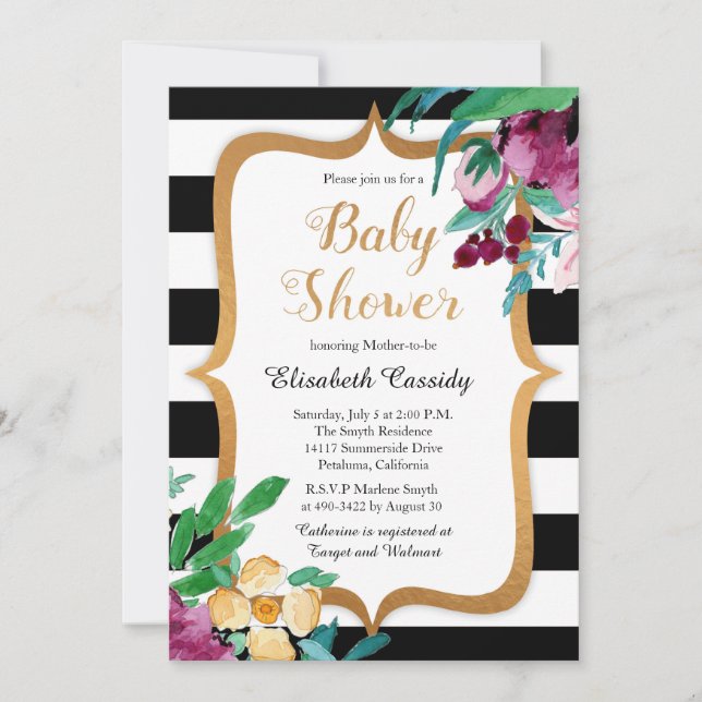 Invitación floral de Baby Shower de la falsa (Anverso)