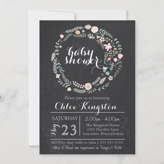 Invitación floral de Baby Shower de la guirnalda (Anverso)