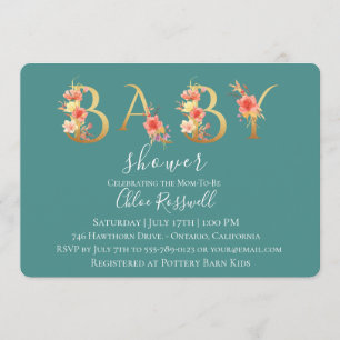 Invitación floral de Baby Shower de la puesta del