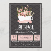 Invitación floral de Baby Shower de la taza de té,