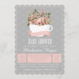 Invitación floral de Baby Shower de la taza de té,