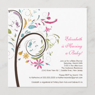 Invitación floral de Baby Shower del árbol de la