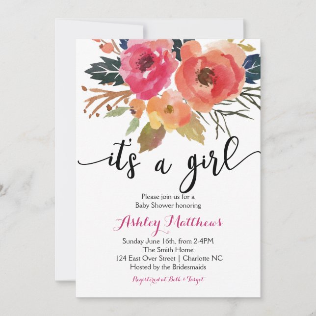Invitación floral de Baby Shower del boho floral (Anverso)