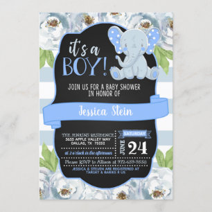 Invitación floral de Baby Shower del elefante -