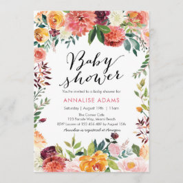 Invitación floral de Baby Shower del otoño de la