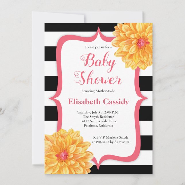 Invitación floral de Baby Shower del rosa y del (Anverso)