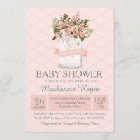 Invitación floral de Baby Shower del tarro de