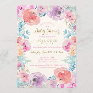 Invitación floral de Baby Shower del vintage