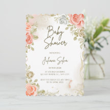 Invitación floral de Baby Shower en Beige