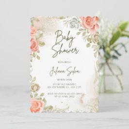 Invitación floral de Baby Shower en Beige