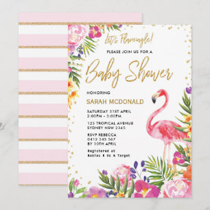 Invitación floral de Baby Shower Flamingo tropical