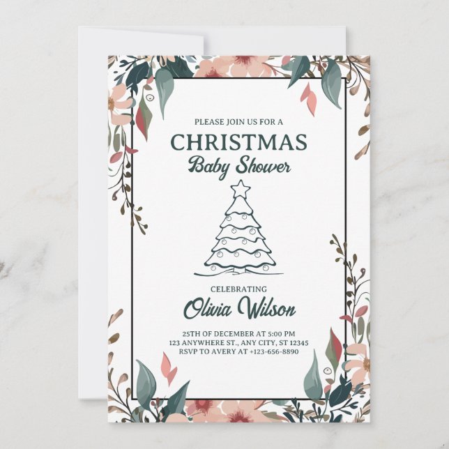 Invitación floral de Baby Shower Invitación rosa b (Anverso)