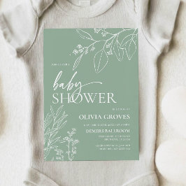 Invitación Floral de Baby Shower Sage Green