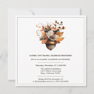 Invitación Floral de Bellota Rústica   Cena de Acción de Grac