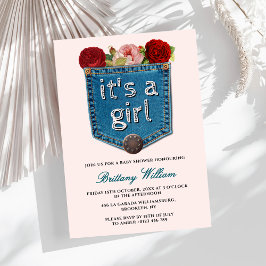 Invitación Floral de Blue Jeans Es un Baby Shower Chica