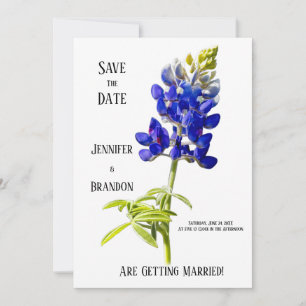 Invitación Floral de Bluebonnet en blanco, Boda Guardar la fe