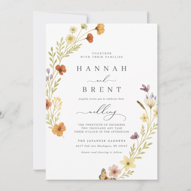 Invitación floral de boda boho (Anverso)