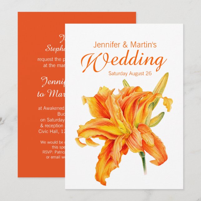 Invitación floral de boda Daylily Hemerocallis (Anverso / Reverso)