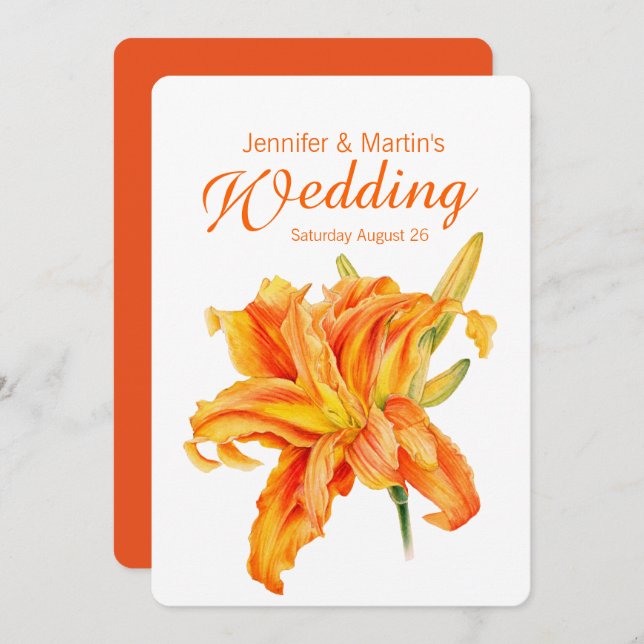 Invitación floral de boda Daylily Hemerocallis (Anverso / Reverso)