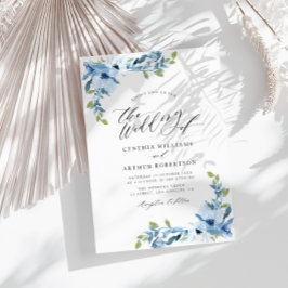 invitación floral de boda de color azul claro