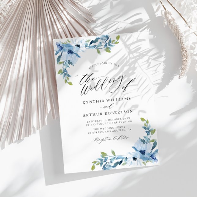 invitación floral de boda de color azul claro (Subido por el creador)