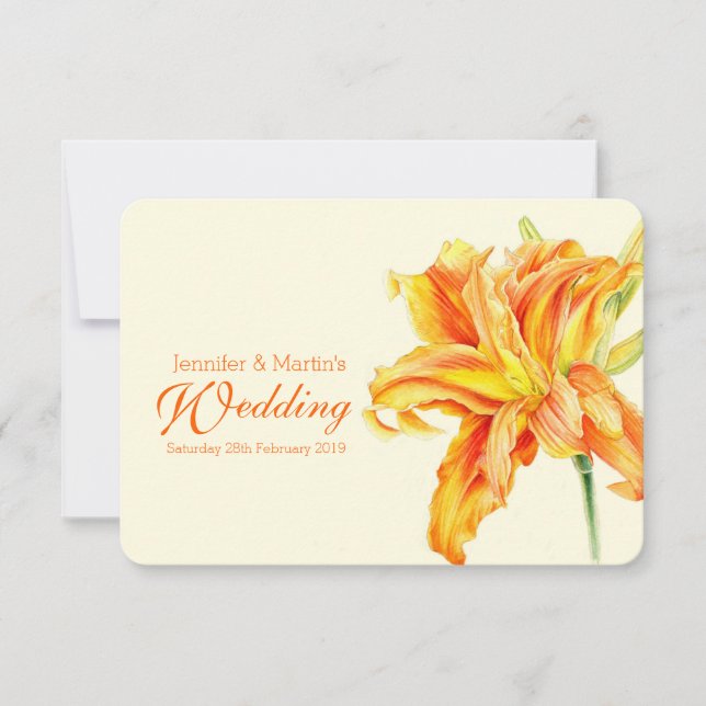 Invitación floral de boda diurna Hemerocallis (Anverso)