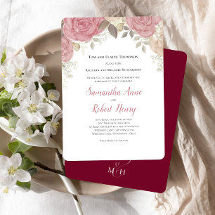 Invitación floral de boda elegante de color burgun