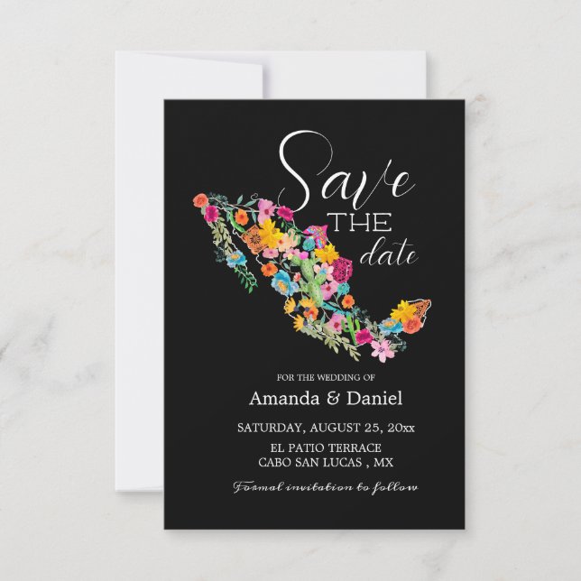 Invitación floral de boda en México, guarde la fec (Anverso)