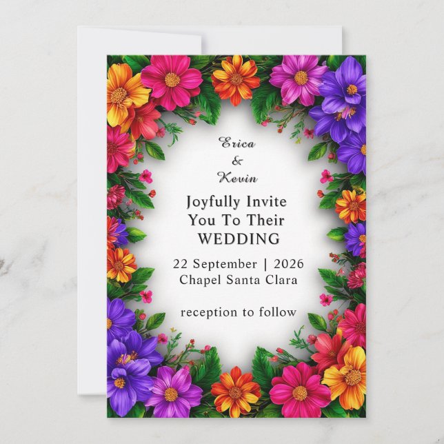 Invitación 🌺 Floral de Boda Estilo romántico y atemporal (Anverso)