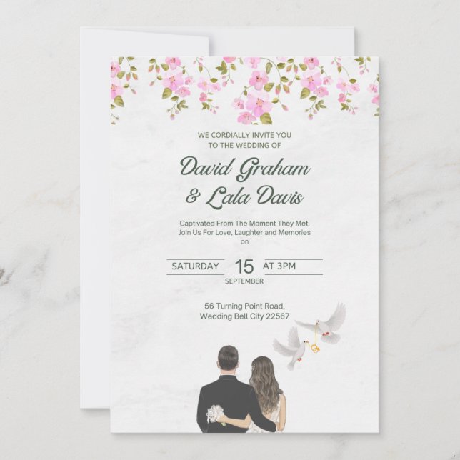Invitación Floral de Boda Novia/Novio (Anverso)