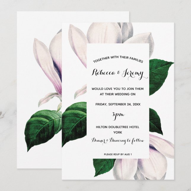 invitación floral de boda vintage magnolia (Anverso / Reverso)