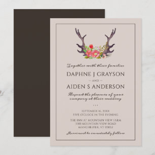 Invitación Floral de Bodas de Ciervo de Campo Antler