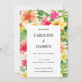 Invitación Floral de bodas de destino tropical Guardar la fec