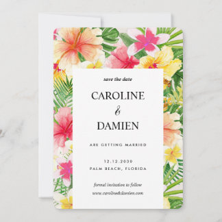 Invitación Floral de bodas de destino tropical Guardar la fec