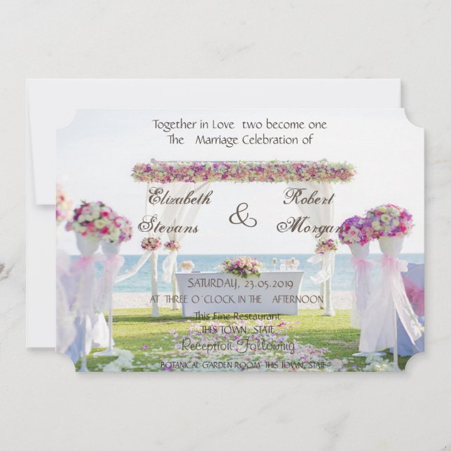 Invitación floral de bodas de playa (Anverso)