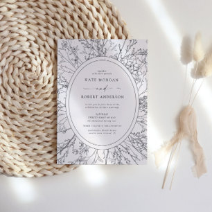 invitación floral de bodas moderna esbozada