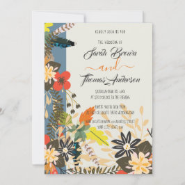 INVITACIÓN FLORAL DE BOHO AZUL BORDO COLORIDO