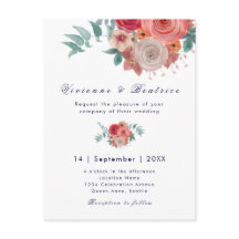 Invitación floral de Boho boda rojo rosa