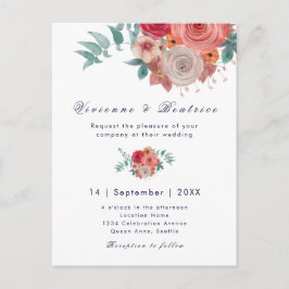 Invitación floral de Boho boda rojo rosa