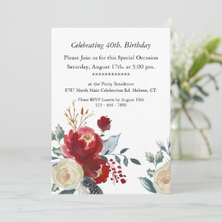 Invitación Floral de Boho Borgoña, Personalizable, cumpleaños