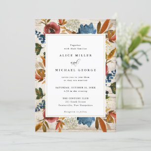 Invitación Floral de boho de la marina y el óxido, Boda de la