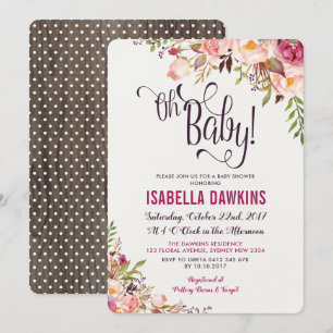Invitación floral de Boho en Baby Shower Flor rúst