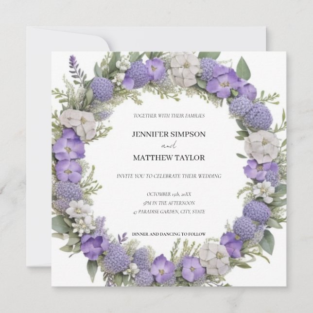 Invitación Floral de Boho en Boda retro morado y blanco (Anverso)